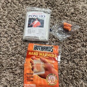 Concert essentials. Poncho, ear plugs, hand warmers.